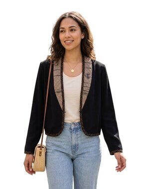 K. D. Spring Black Leopard Trim Art To Wear Crop Jacket Made In USA Size M